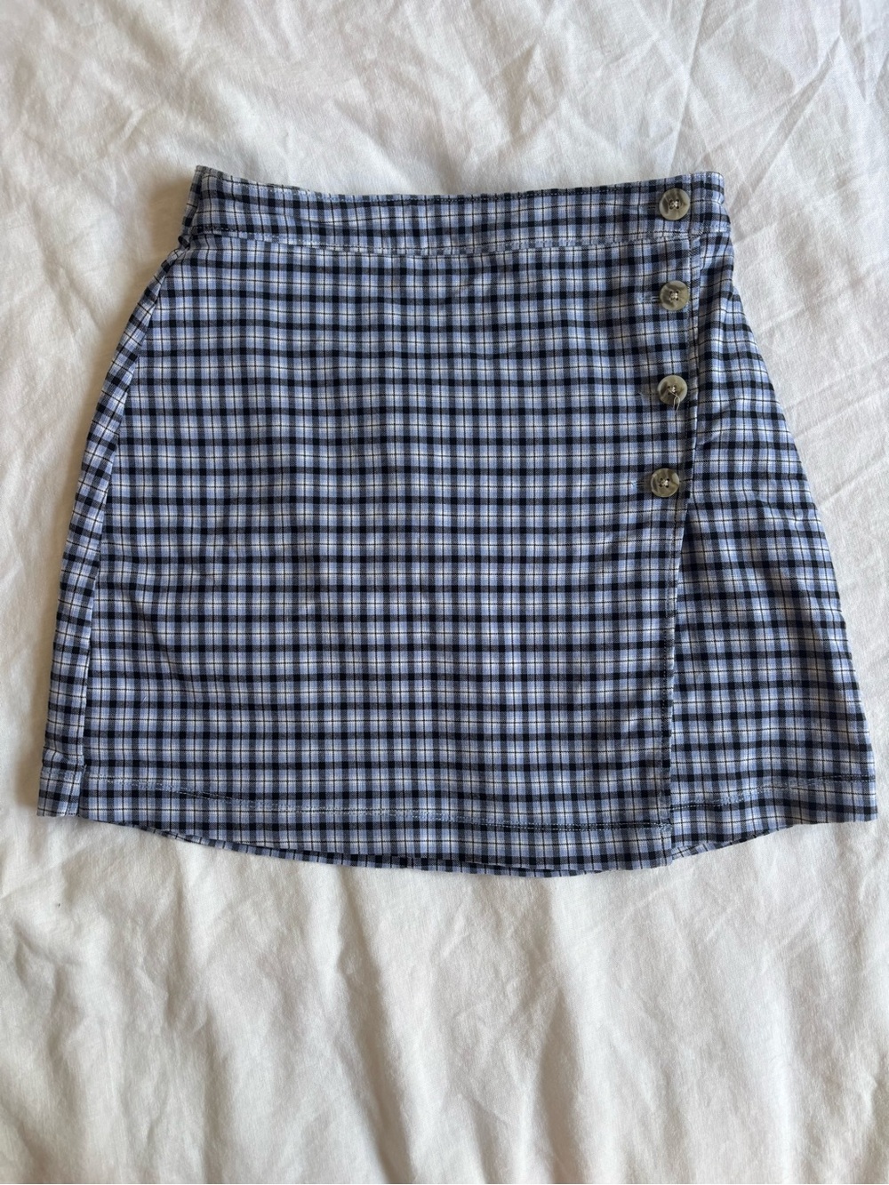 Hollister Navy and White Plaid Button-Side Mini Skirt